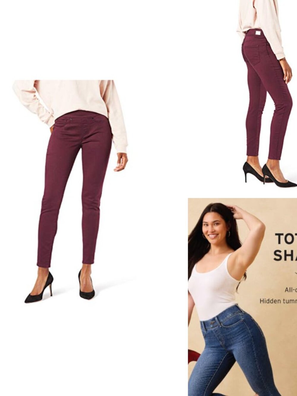 Womens Pull-on Skinny Jeans Mid Rise Tummy Control Super Stretch Denim